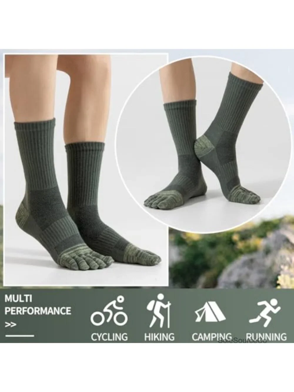 Merino Wool Toe Socks for Hiking Men Women, Crew Five Finger Socks